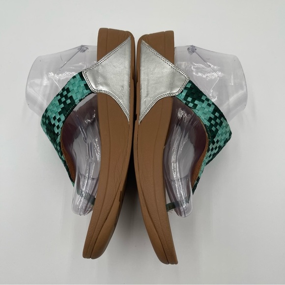 Fitflop Lulu Silky Weave Green Wedge Thong Sandals Women’s size 10 Comfort - Picture 7 of 13